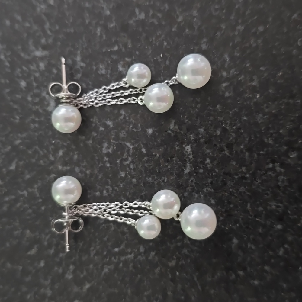 Ross Simon Shell Pearl Earrings With Sterling Silver Tassel Jackets FINAL - Picture 2 of 8